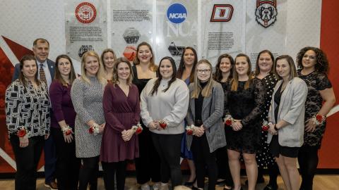 Group photo of the 2024-2025 D'Youville University Athletics Hall of Fame Inductees