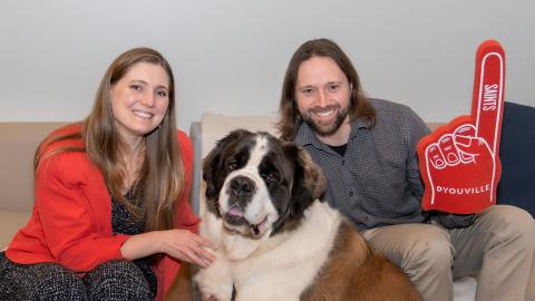 Dan and Lauren with Maggie, one of D'Youville University's mascots.