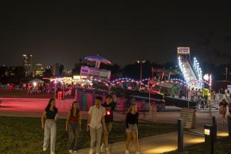 Looking towards the city of buffalo skyline, in the foreground you see carnival rides